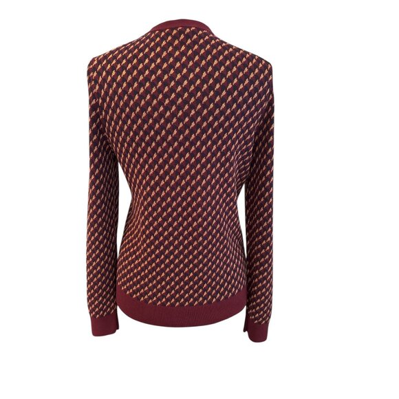 Dark academia Ann Taylor Petite Burgundy Patterned Button-Front Cardigan Sweater - Picture 3 of 8